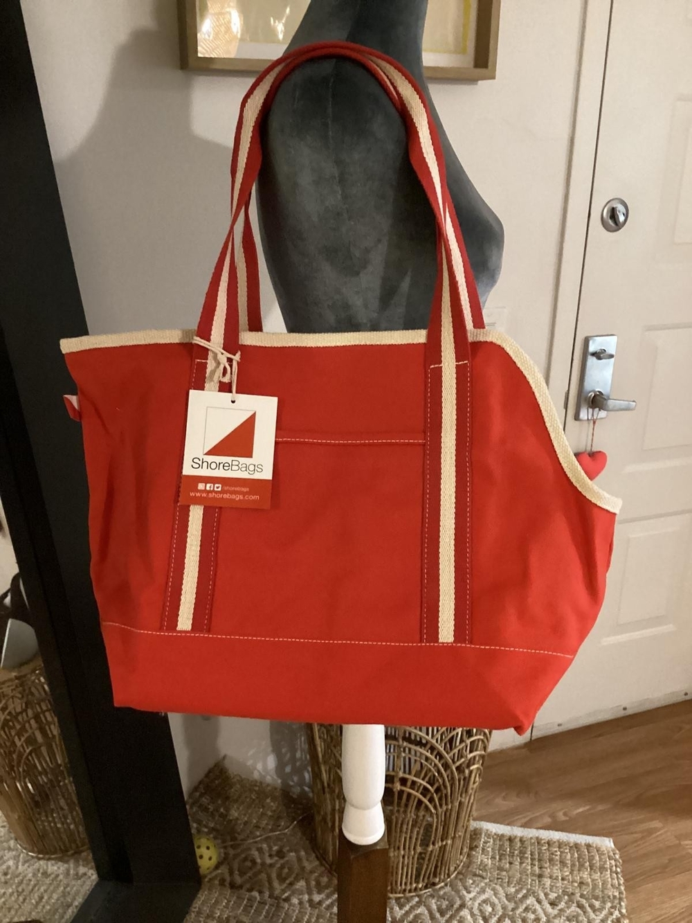 Red Canvas Tote with Contrast Trim